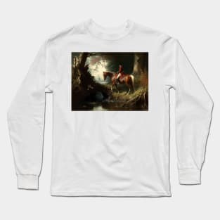 Antique Oil Painting of Man On Horse In Woods Long Sleeve T-Shirt
